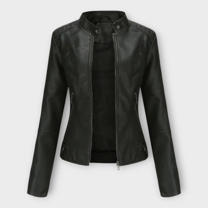 Vasilisa | Chaqueta Efecto Piel Entallada con Cuello Mao - StilfulltWomen's jacketsNegroXSVasilisa | Chaqueta Efecto Piel Entallada con Cuello Mao