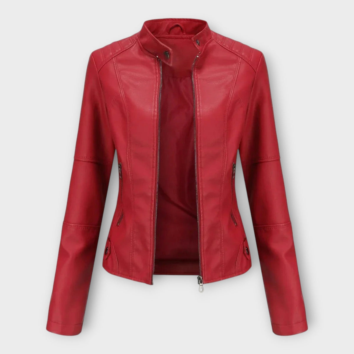 Vasilisa | Chaqueta Efecto Piel Entallada con Cuello Mao - StilfulltWomen's jacketsRojoXSVasilisa | Chaqueta Efecto Piel Entallada con Cuello Mao