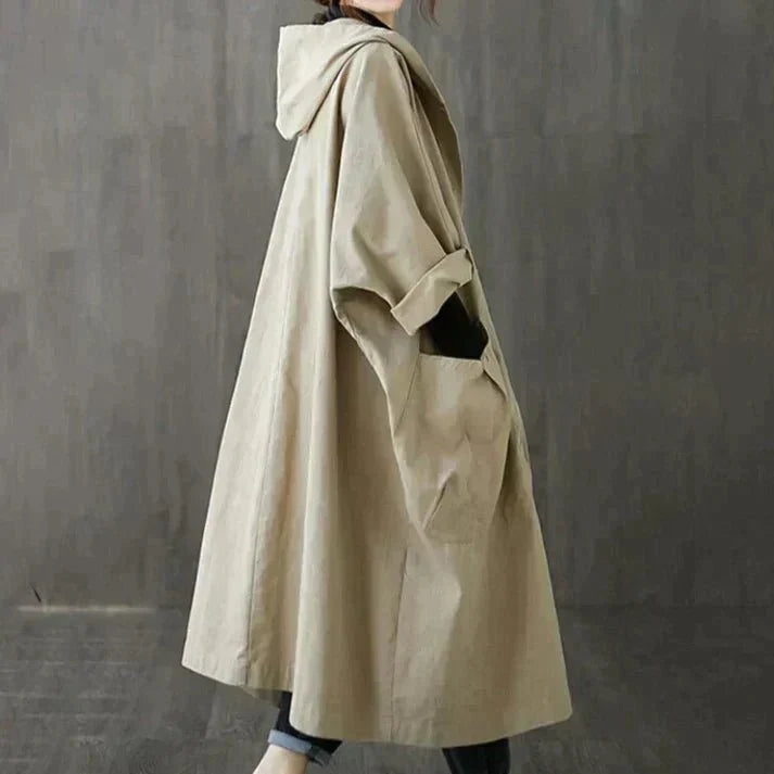 Venetia oversized hooded cotton trench coat in khaki