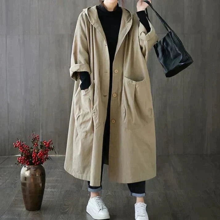 Venetia oversized hooded cotton trench coat