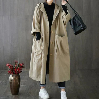 Venetia oversized hooded cotton trench coat