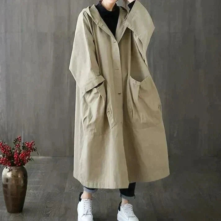 Venetia oversized hooded cotton trench coat