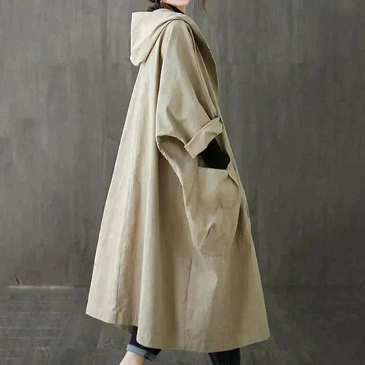 Venetia | Oversized Hooded Cotton Trench Coat - StilfulltWomen's jacketsKhakiVenetia oversized hooded cotton trench coat in khaki