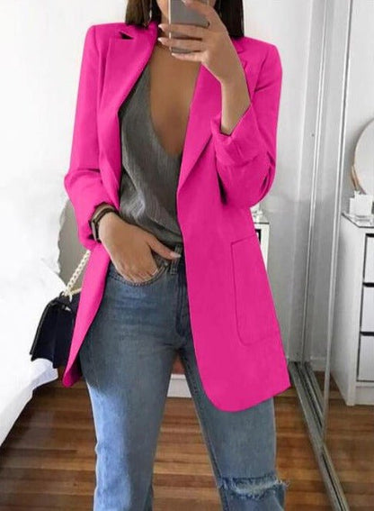 Vera | Blazer de Mujer Abierto con Bolsillos de Parche - StilfulltWomen's jacketsRosa oscuroSVera | Blazer de Mujer Abierto con Bolsillos de Parche