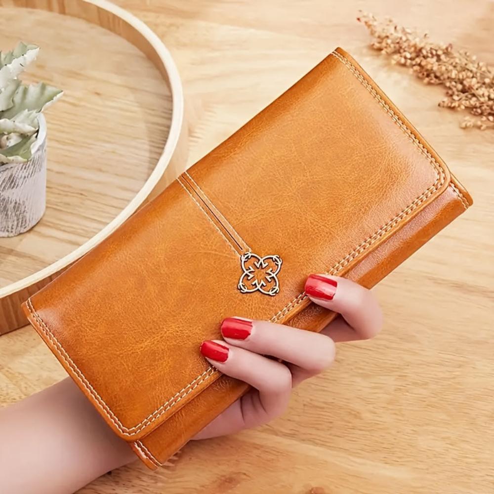 Verena | Cartera Alargada de Piel Satinada - StilfulltWomen's walletsMarrónVerena | Cartera Alargada de Piel Satinada