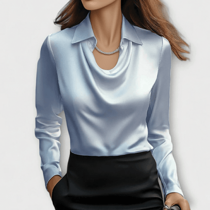 Verity | Blusa de Satén con Cuello y Escote Drapeado - StilfulltWomen's blousesAzul claroXSVerity | Blusa de Satén con Cuello y Escote Drapeado