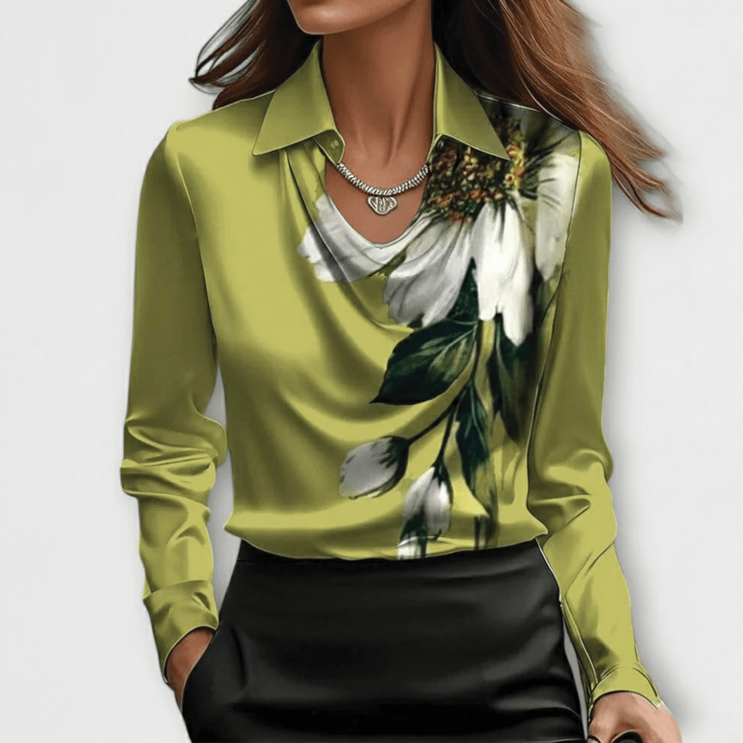 Verity | Blusa de Satén con Cuello y Escote Drapeado - StilfulltWomen's blousesVerdeXSVerity | Blusa de Satén con Cuello y Escote Drapeado