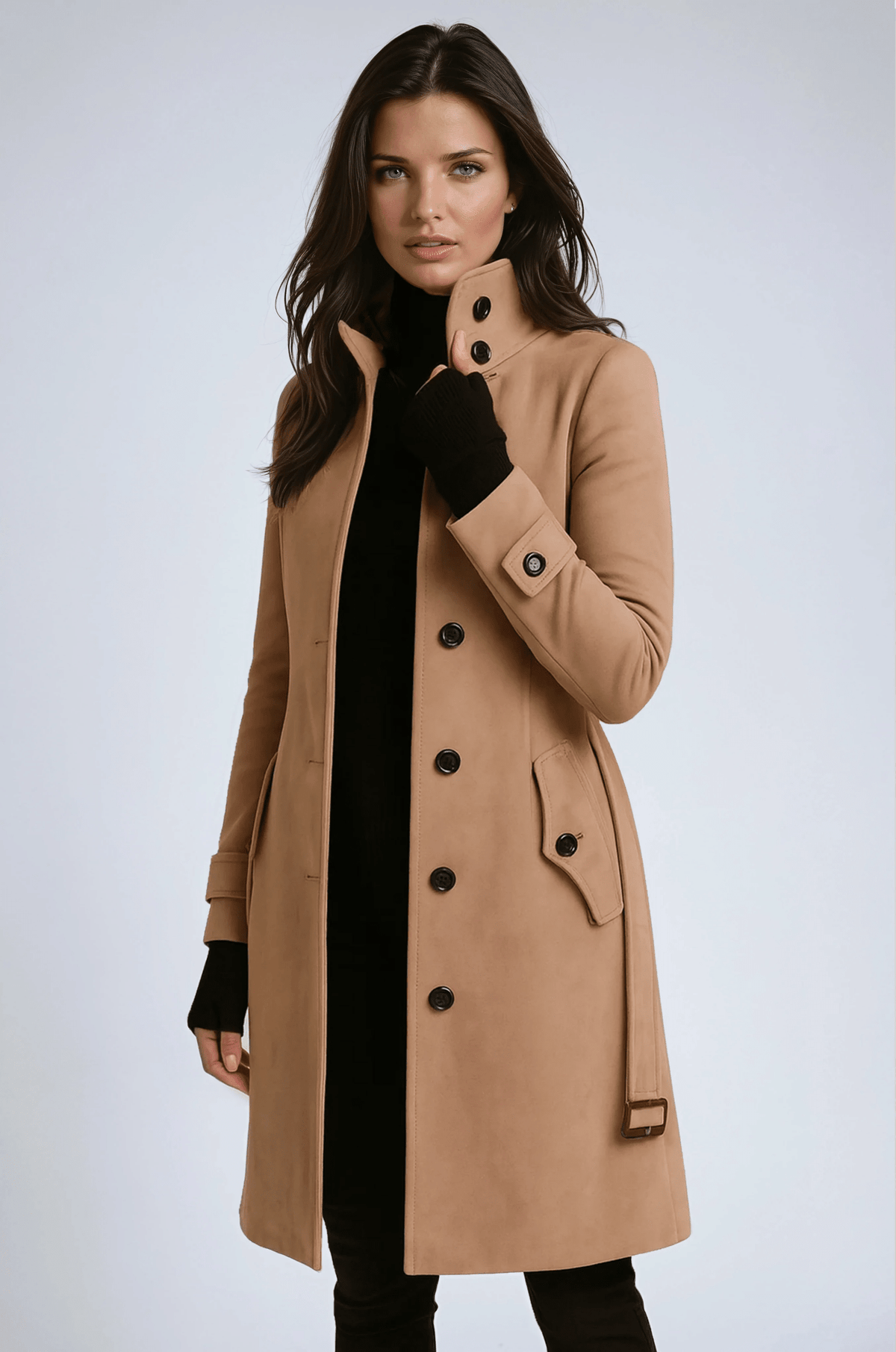 Vibeke | Lang Varm Vintertrenchcoat med Høj Krave - StilfulltWomen's jacketsSKU_1758221774646_25KhakiSVibeke | Lang Varm Vintertrenchcoat med Høj Krave