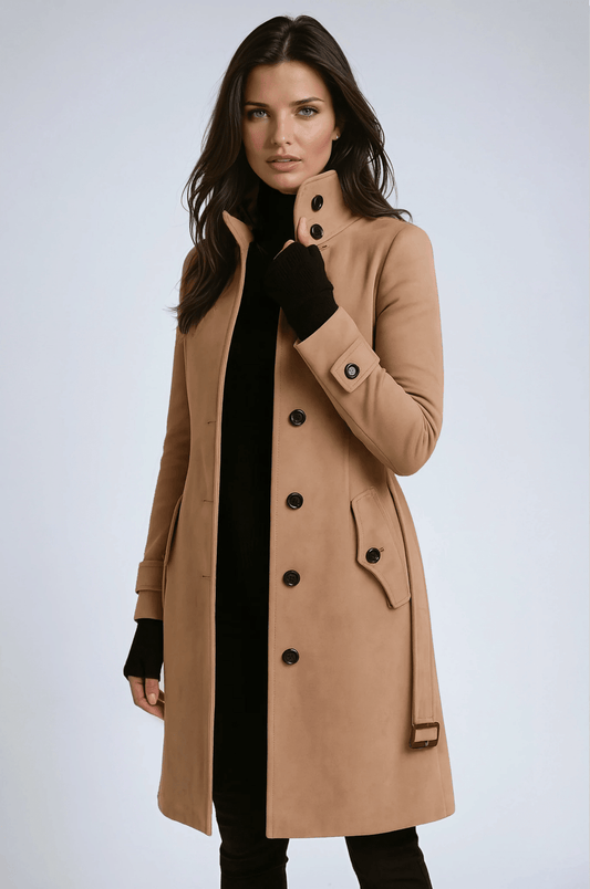 Vibeke | Lang Varm Vintertrenchcoat med Høj Krave - StilfulltWomen's jacketsSKU_1758221774646_25KhakiSVibeke | Lang Varm Vintertrenchcoat med Høj Krave