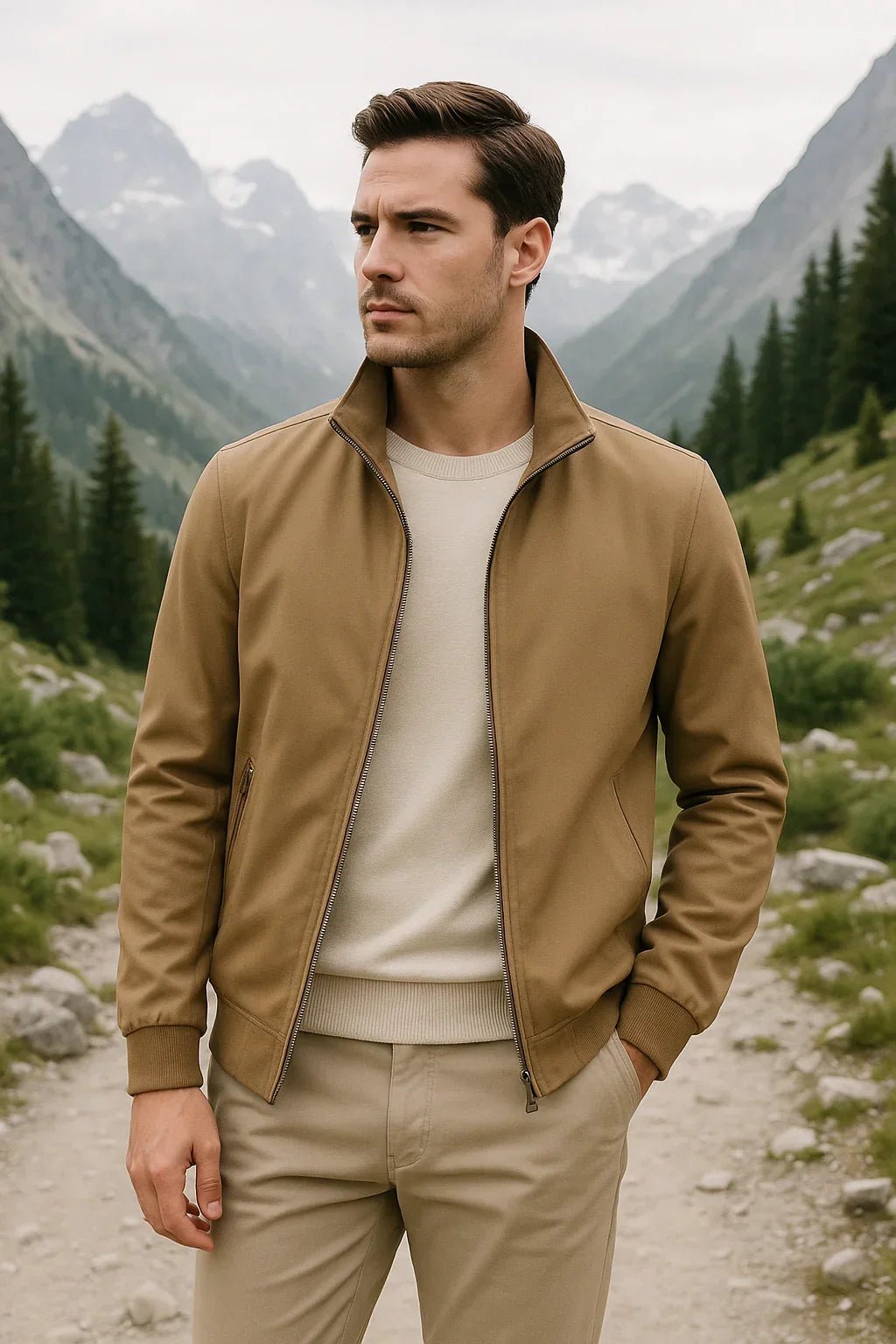 Viggo | Let Minimalistisk Overgangsjakke med Høj Krave - StilfulltMen's jacketsSKU_1785738421162_616BeigeSViggo | Let Minimalistisk Overgangsjakke med Høj Krave