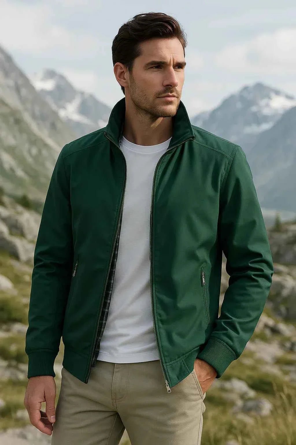 Viggo | Let Minimalistisk Overgangsjakke med Høj Krave - StilfulltMen's jacketsSKU_1785738421162_211GrønSViggo | Let Minimalistisk Overgangsjakke med Høj Krave