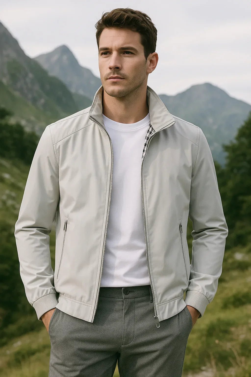 Viggo | Let Minimalistisk Overgangsjakke med Høj Krave - StilfulltMen's jacketsSKU_1785738421162_542KhakiSViggo | Let Minimalistisk Overgangsjakke med Høj Krave