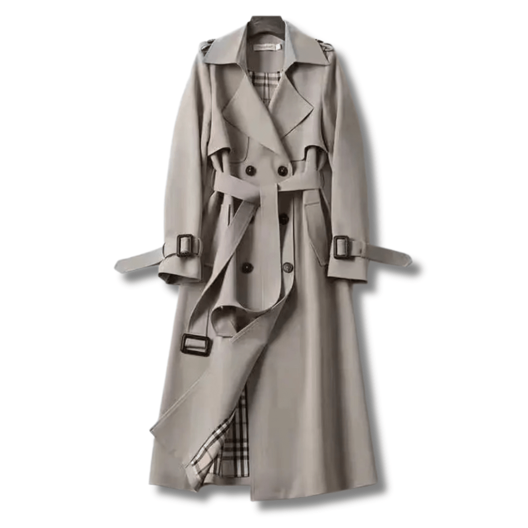 Vittoria | Gabardina Larga Cruzada con Cinturón - StilfulltWomen's jacketsGrisXSVittoria | Gabardina Larga Cruzada con Cinturón