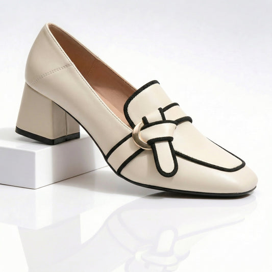 Vivienne | Mocasines de Piel con Tacón y Ribete en Contraste - StilfulltWomen's shoesBlanco3Vivienne | Mocasines de Piel con Tacón y Ribete en Contraste