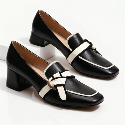 Vivienne | Mocasines de Piel con Tacón y Ribete en Contraste - StilfulltWomen's shoesNegro3Vivienne | Mocasines de Piel con Tacón y Ribete en Contraste