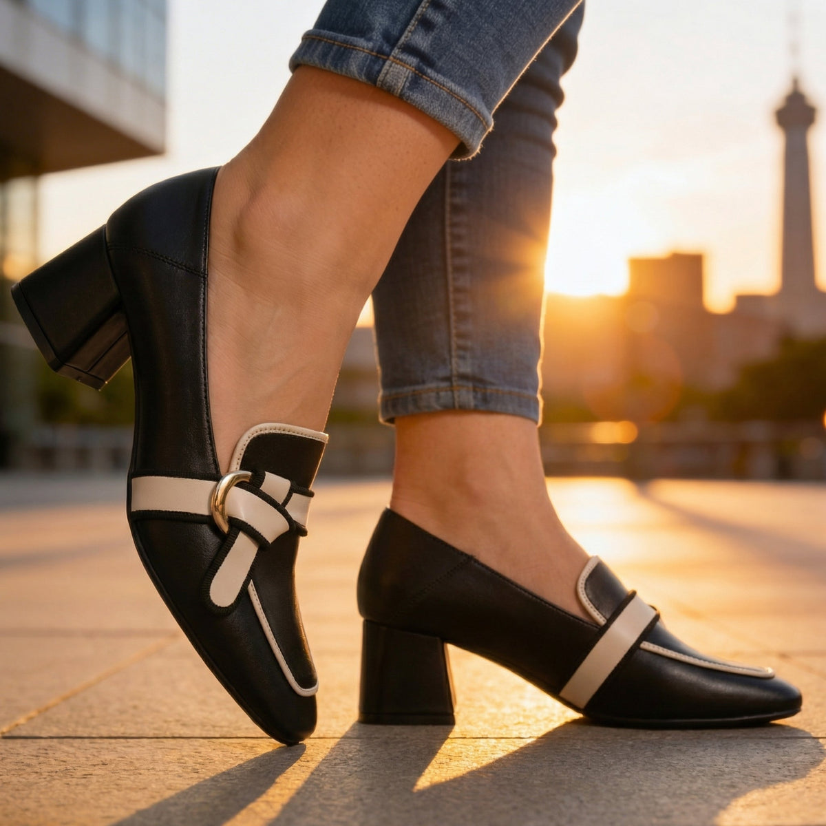 Vivienne | Mocasines de Piel con Tacón y Ribete en Contraste - StilfulltWomen's shoesNegro3Vivienne | Mocasines de Piel con Tacón y Ribete en Contraste
