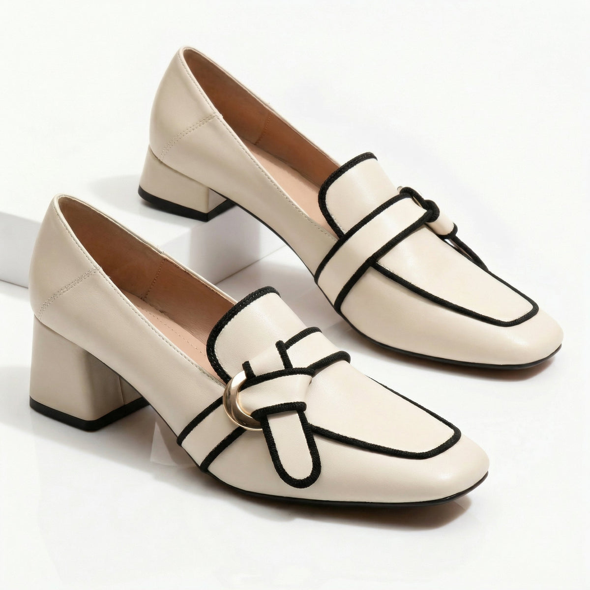 Vivienne | Mocasines de Piel con Tacón y Ribete en Contraste - StilfulltWomen's shoesNegro3Vivienne | Mocasines de Piel con Tacón y Ribete en Contraste
