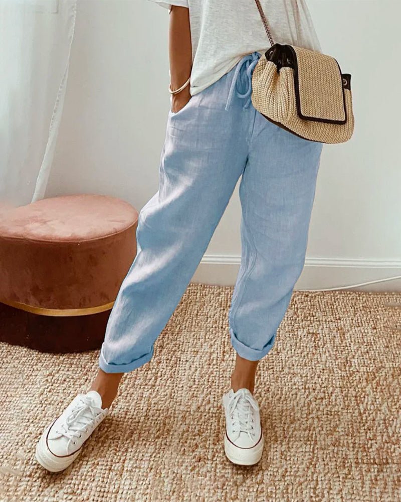 Wren | Pantalón de Algodón con Cordón - StilfulltWomen's pantsAzulSWren | Pantalón de Algodón con Cordón