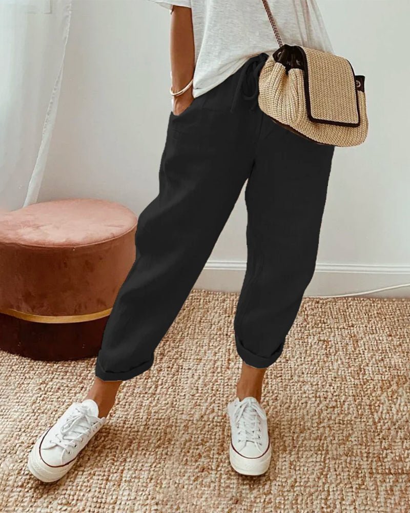Wren | Pantalón de Algodón con Cordón - StilfulltWomen's pantsNegroSWren | Pantalón de Algodón con Cordón