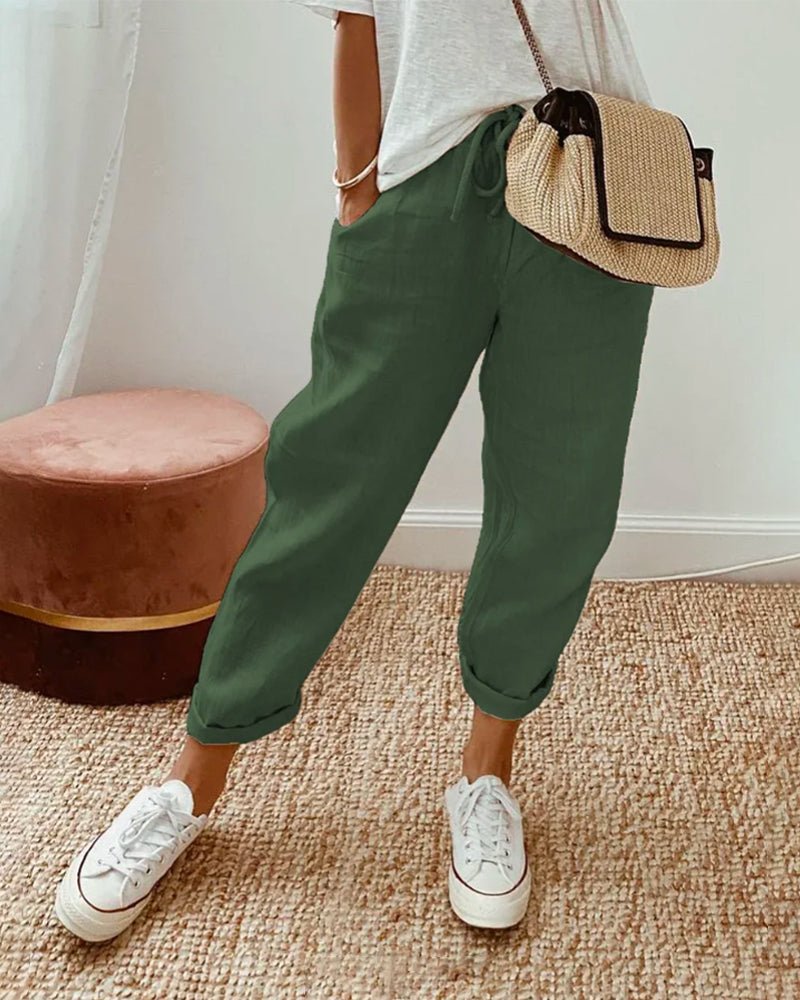 Wren | Pantalón de Algodón con Cordón - StilfulltWomen's pantsVerdeSWren | Pantalón de Algodón con Cordón