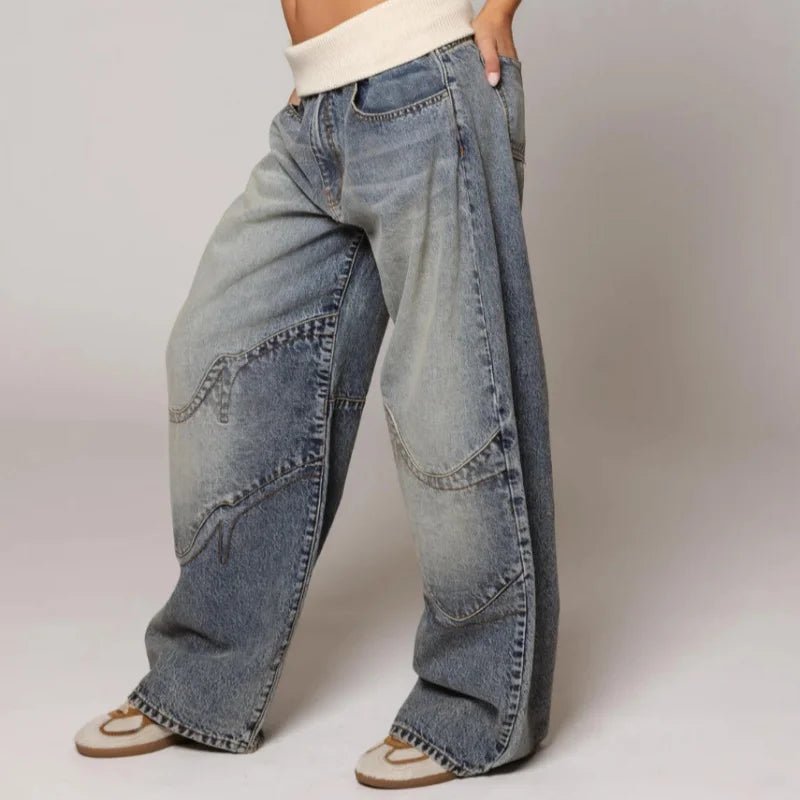 Wren | Vaqueros Baggy de Pierna Ancha con Costuras Curvas - StilfulltWomen's pantsSWren | Vaqueros Baggy de Pierna Ancha con Costuras Curvas