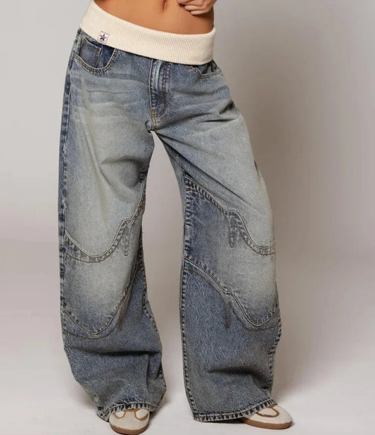 Wren | Vaqueros Baggy de Pierna Ancha con Costuras Curvas - StilfulltWomen's pantsSWren | Vaqueros Baggy de Pierna Ancha con Costuras Curvas
