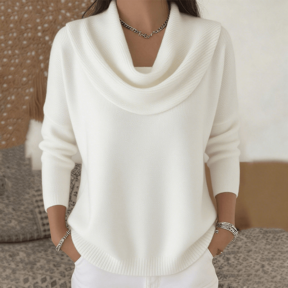 Wrenley | Jersey Drapeado de Punto Suave - StilfulltWomen's sweatersBlancoSWrenley | Jersey Drapeado de Punto Suave