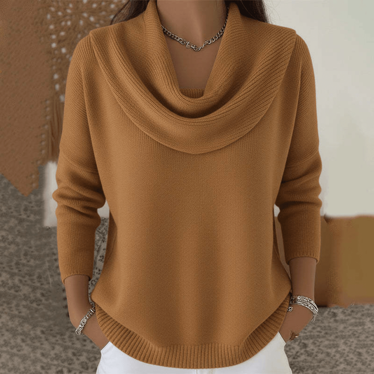 Wrenley | Jersey Drapeado de Punto Suave - StilfulltWomen's sweatersCaféSWrenley | Jersey Drapeado de Punto Suave
