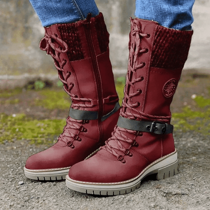 Ysolde | Botas Militares de Caña Alta con Cordones - StilfulltWomen's shoesRojo36Ysolde | Botas Militares de Caña Alta con Cordones